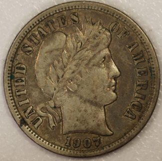 Auction - 1907 D Barber Dime Fine Reverse Gouge
