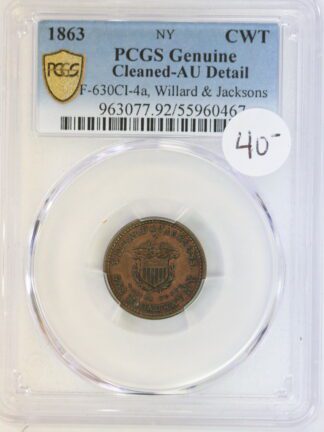 1863 Civil War Token Willard & Jackson F-630CI-4a AU Details PCGS