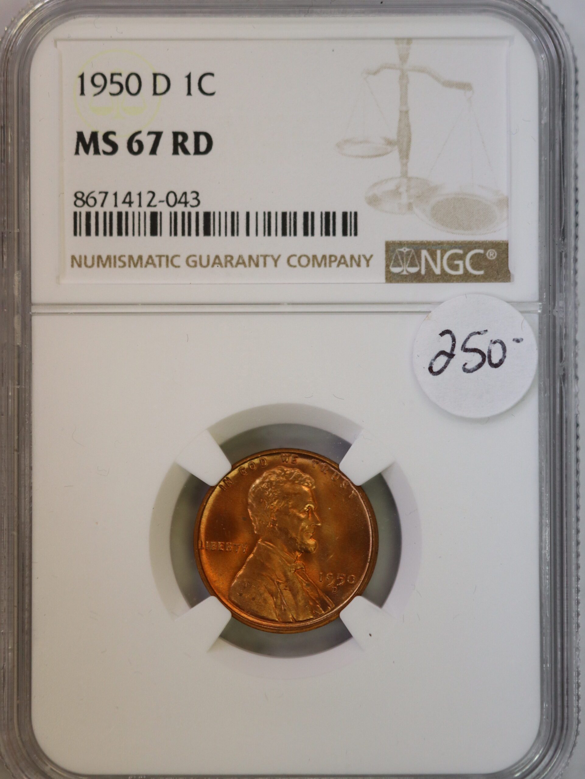 1950 D Lincoln Wheat Cent NGC MS67 RD