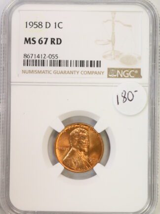 1958 D Lincoln Wheat Cent NGC MS67 RD