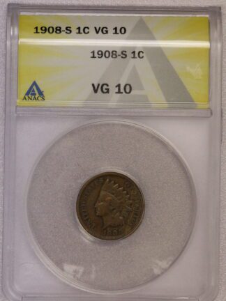 1908 S Indian Head Cent  ANACS VG10