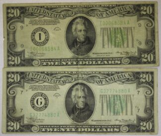 1934 & 1934-A 20 Dollar Federal Reserve Notes Circulated