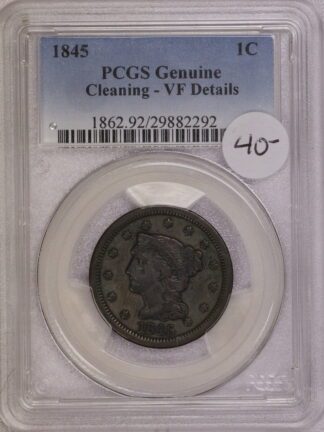 1845 Braided Hair Large Cent VF Cleaned PCGS