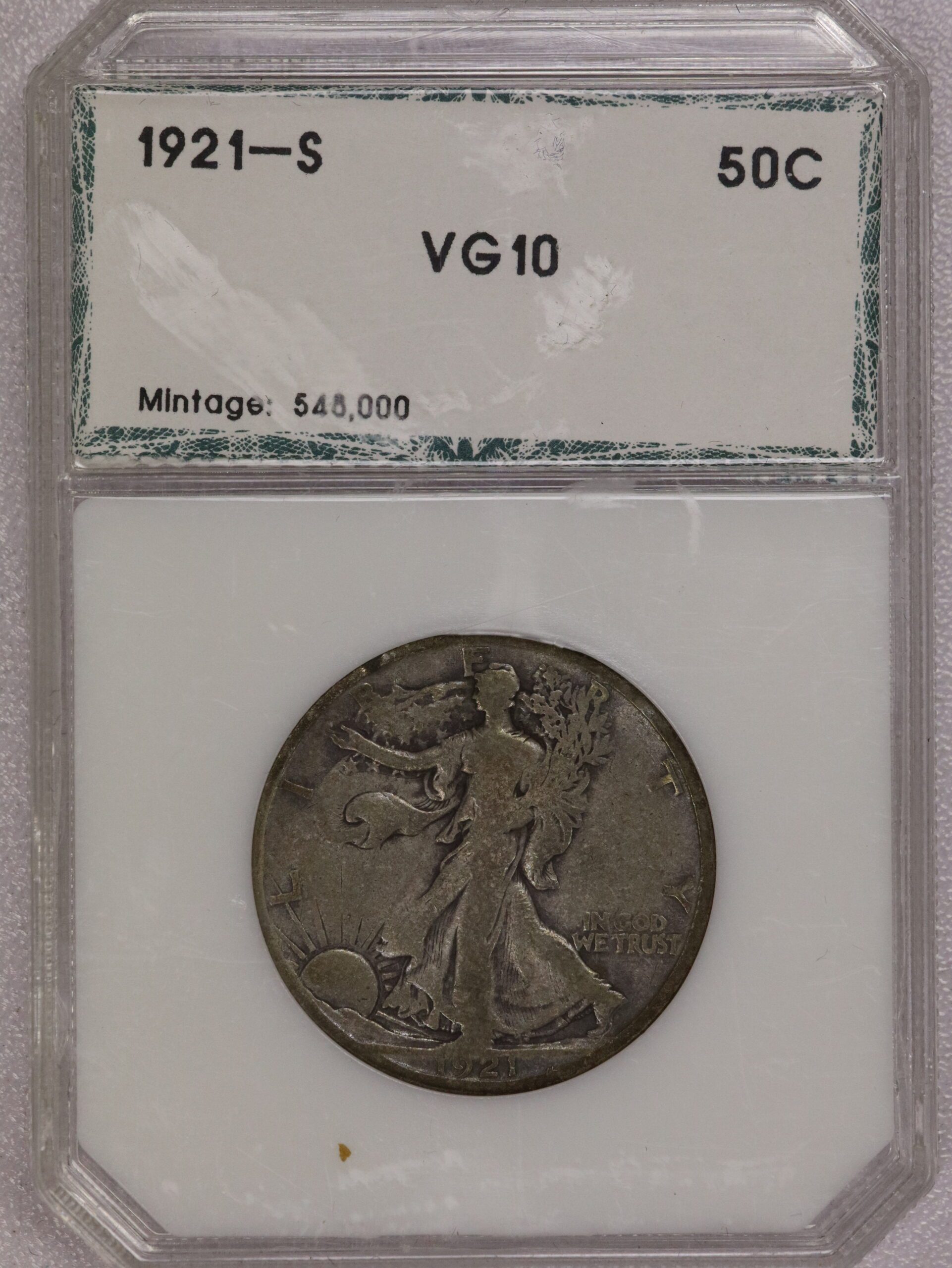 1921 S Walking Liberty Half Dollar VG10 PCI Green Label