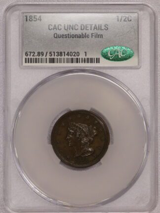 1854 Braided Hair Half Cent CACG UNC Details