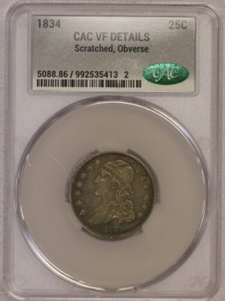 1834 Capped Bust Quarter CAC VF Scratch