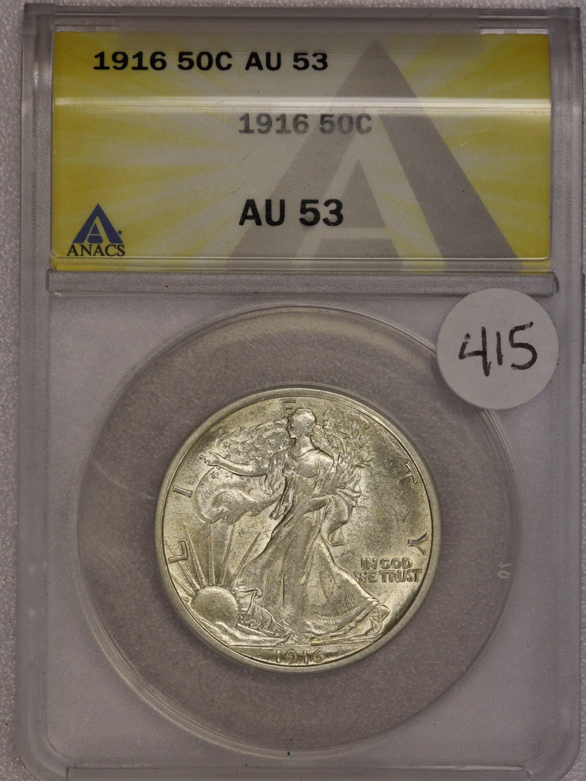 1916 Walking Half Dollar AU53 ANACS