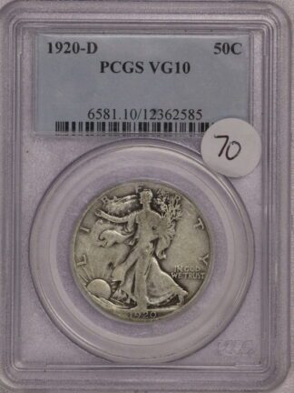 Auction - 1920 D Walking Half Dollar VG10 PCGS