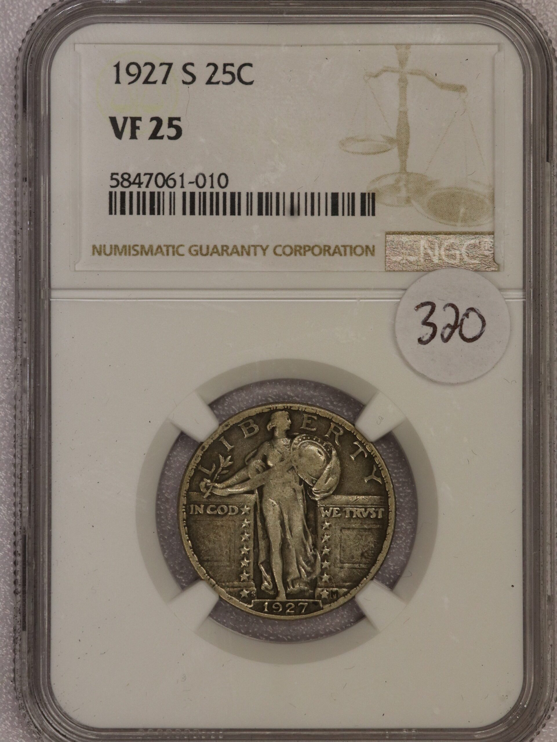 1927 S Standing Quarter VF25 NGC