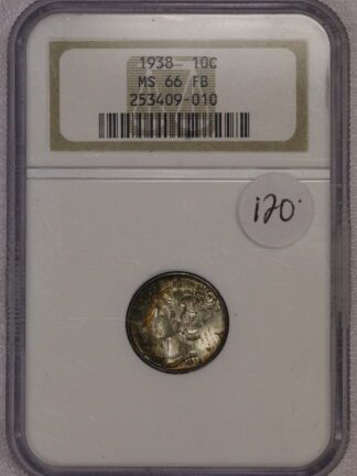 1938 Mercury Dime MS66 FB NGC Rainbow Toning