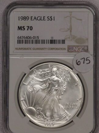 1989 Silver Eagle Brown Label NGC MS70 Cert# 6476406-015