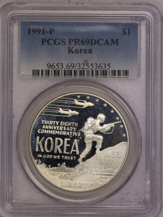 1991 P $1 Dollar 90% Silver US Commemorative Korea PF69 NGC