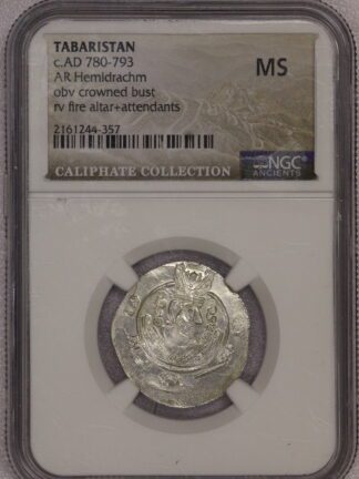 c.AD 780-793 Tabaristan AR Hemidrachm Crowned Bust MS NGC