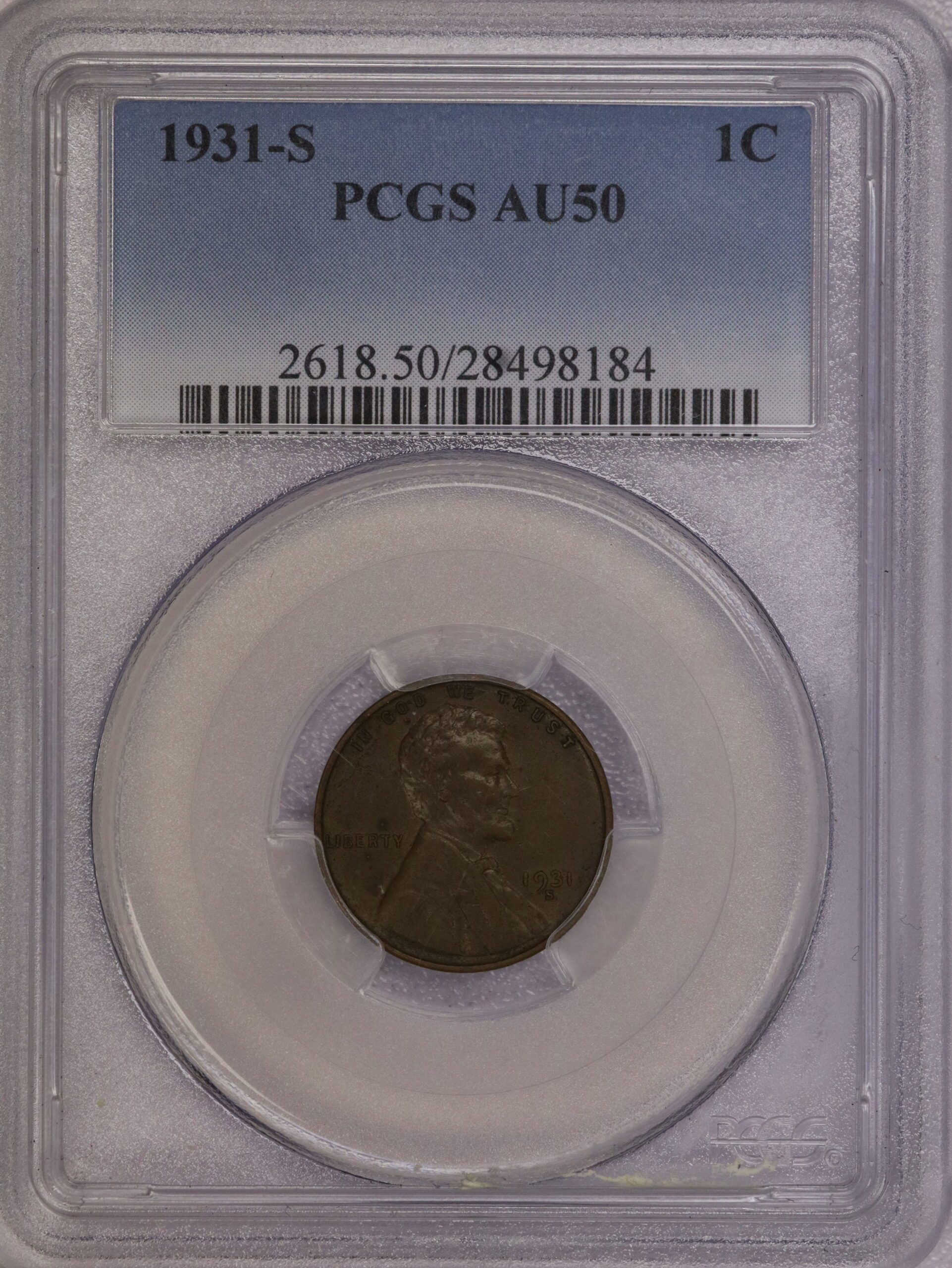 1931 S Lincoln Wheat Cent AU50 PCGS