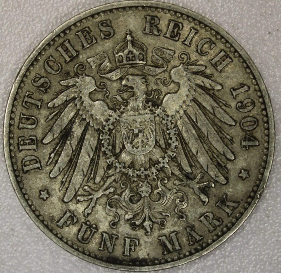 1904-E German State Saxony Albertine Five marks 90% Silver - Image 2