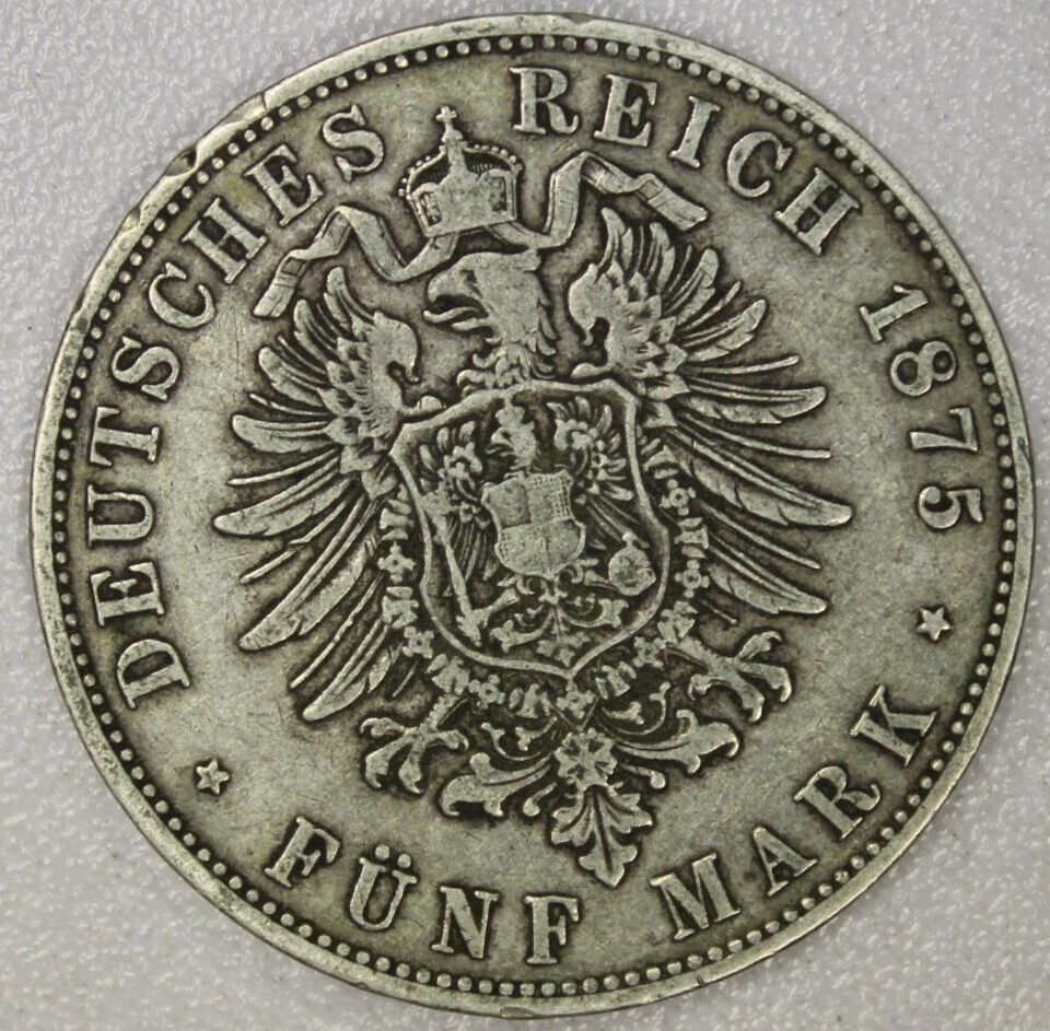 1875-D German State Bavaria Five Marks 90% Silver - Image 2