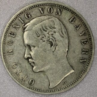 1894-D German State Bavaria Five Marks 90% Silver