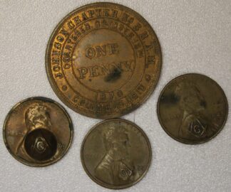 AUCTION- 1948 & (2) 1972 Stamped Masonic Lincoln Cents & Johnson Chapter #3 Columbus Ohio Masonic Penny