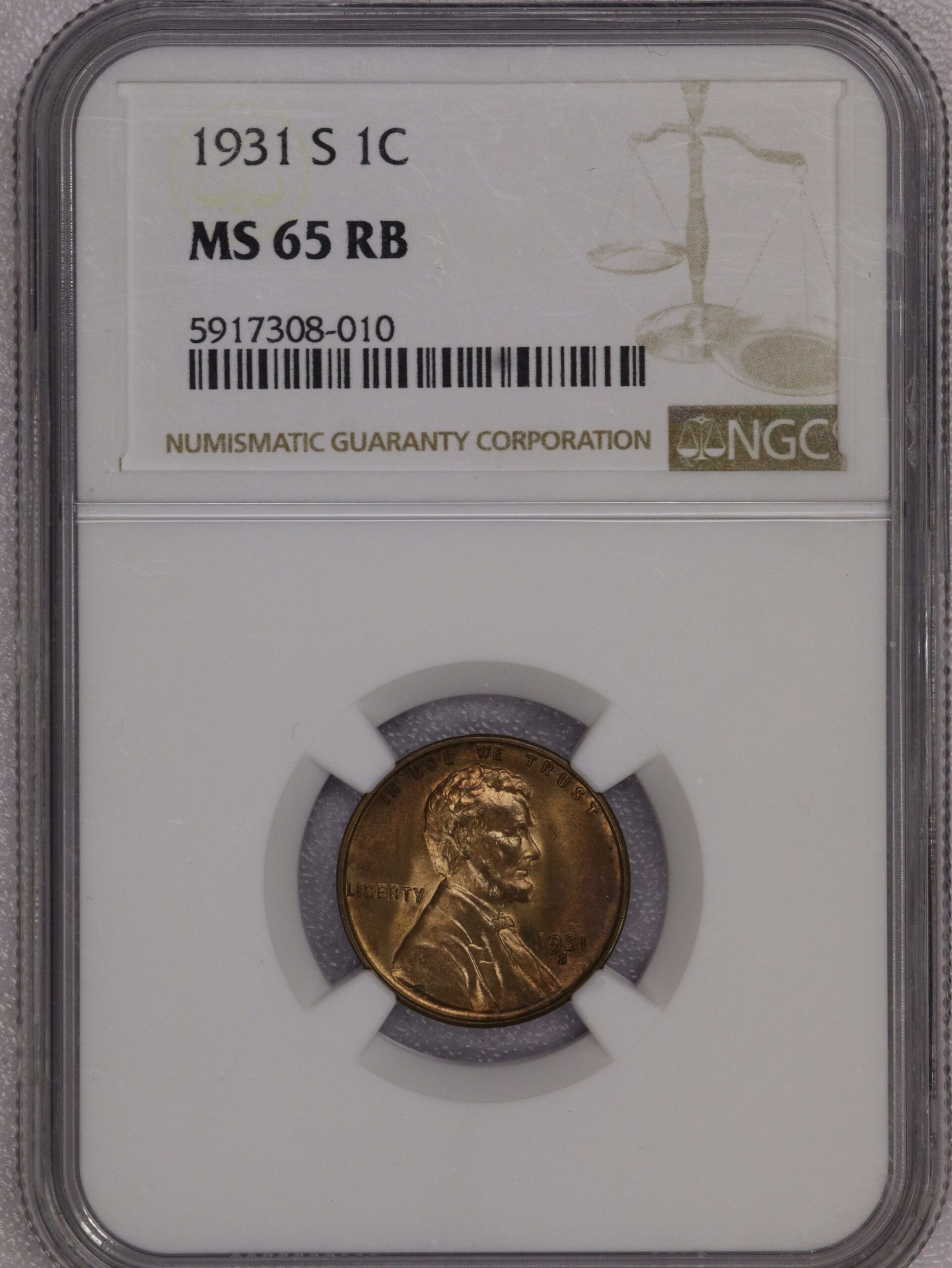 1931 S Lincoln Wheat Cent MS65 RB NGC