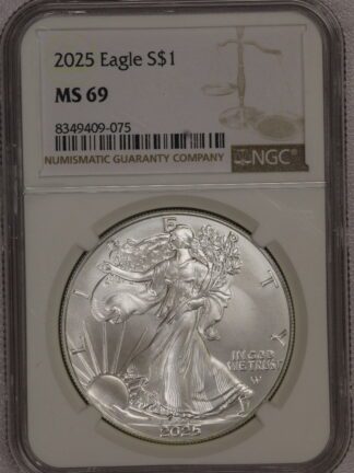 2025 Silver Eagle Early Brown Label MS69 NGC