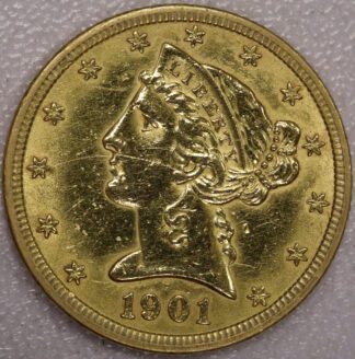 1901 $5 Gold Liberty AU Polished
