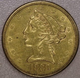 1880 S $5 Gold Liberty Half Eagle AU Cleaned #2