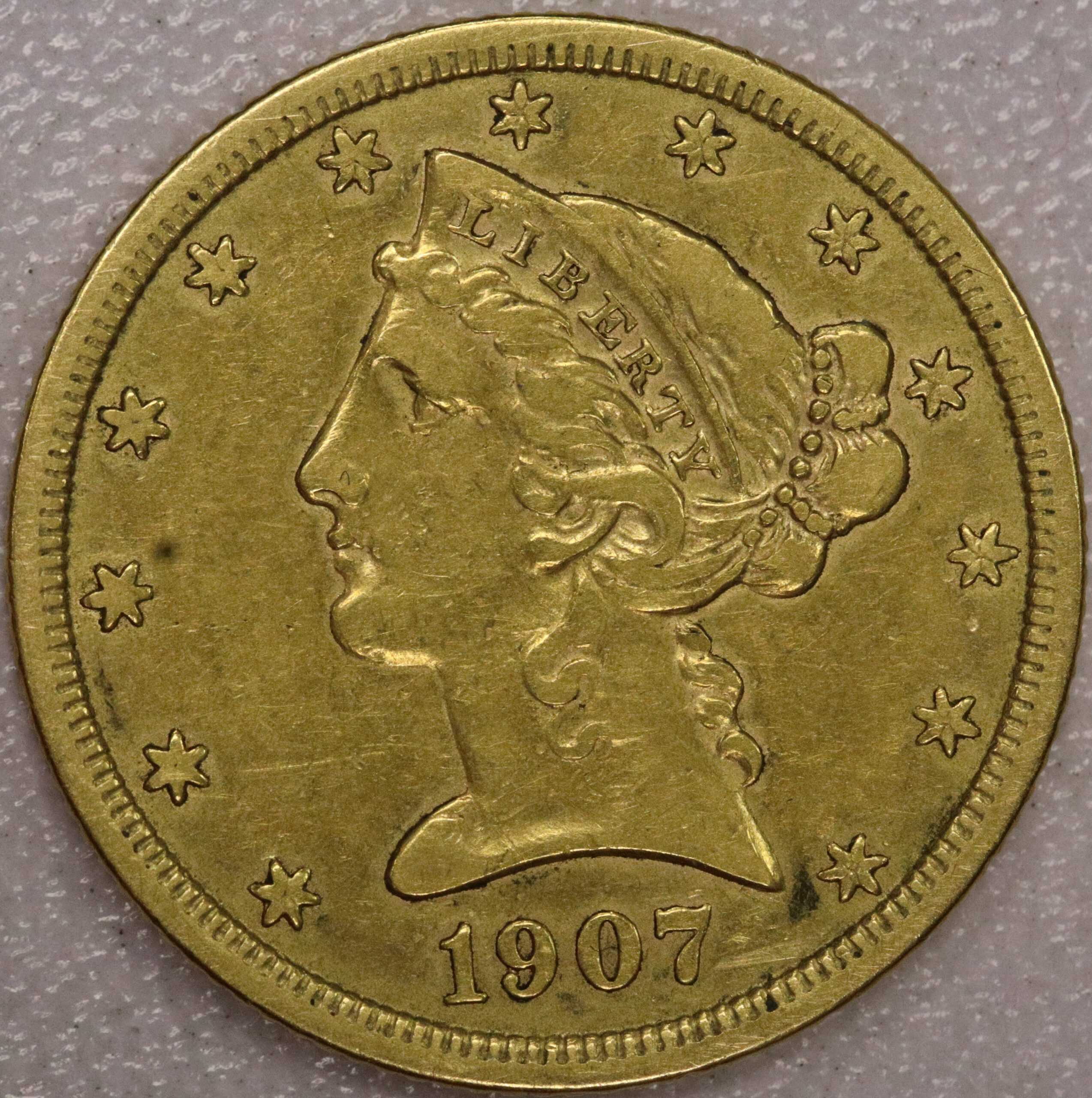 1907 $5 Gold Liberty Head Half Eagle Cleaned