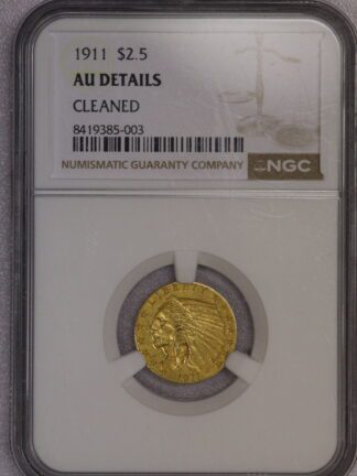 1911 $2.50 Gold Indian NGC AU Cleaned