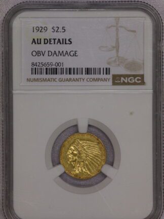 1929 $2.50 Gold Indian NGC Obv Damage