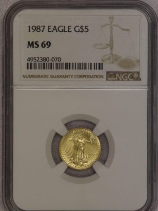 1987 $5 Gold Eagle 1/10th oz NGC MS69