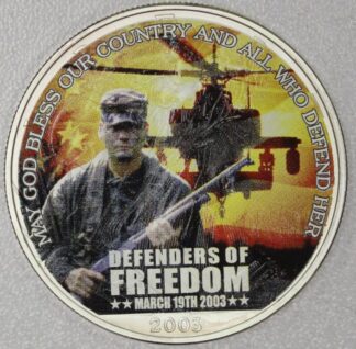 AUCTION-   2003 Colorized American Silver Eagle Defenders of Freedom
