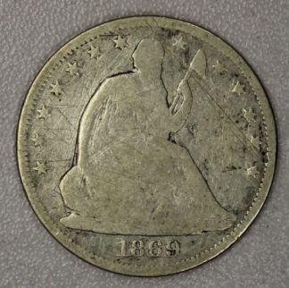 AUCTION-   1869 Seated Liberty Half Dollar Worn, Cleaned & Stained