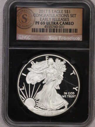 2017 S Silver Eagle Congratualtions Set Black Insert San Fran Mint Early Releases Label PF69 NGC
