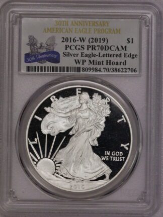 2016 W Silver Eagle W P Hoard Lettered Edge Label PR70 PCGS