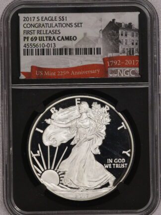 2017 S Silver Eagle Congratualtions Set Black Insert Mint Building Label PF69 NGC