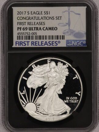 2017 S Silver First Releases Eagle Congratualtions Set Black Insert PF69 NGC