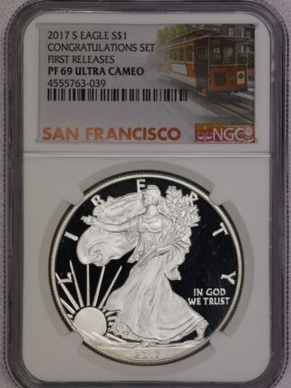 2017 S Silver First Releases Eagle Congratualtions Set Trolley Label PF69 NGC