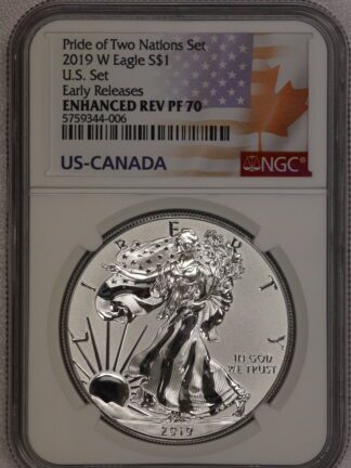 2019 W Silver Eagle Early Release Pride of Two Nations Enhanced Rev PF70 NGC