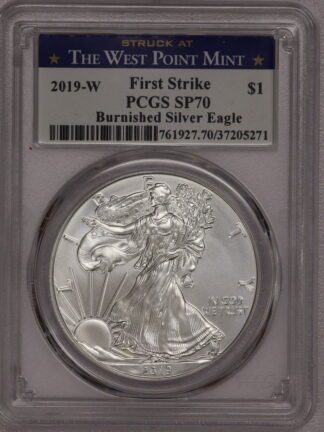 2019 W Silver Eagle FirstStrike Burnished SP70 PCGS Blue West Point Holder