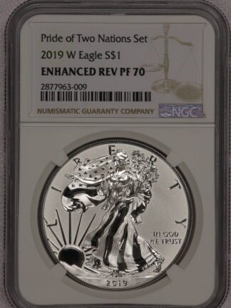 2019 W Silver Eagle Pride of Two Nations Enhanced Rev PF70 NGC Brown Label