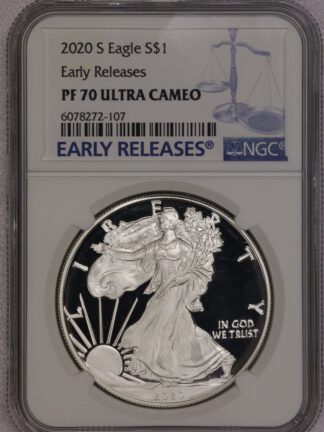 2020 (P) Silver Eagle Early Release Balance Scales Label PCGS MS70