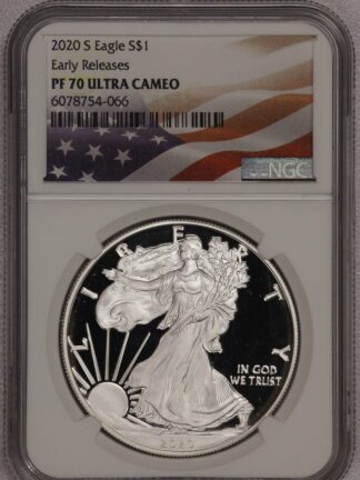 2020 S Silver Eagle Early Release PR70 NGC Flag Label