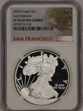 2020 S Silver Eagle Early Release PF70 NGC Eagle - Trolley Label