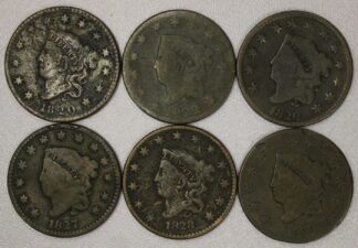 1820, 1822, 1826, 1827, 1828 & 1829 Marton Head Large Cents Circulated