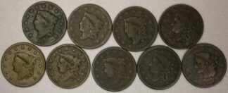1831 to 1839 Matron Head Large Cents Total of Nine Different Dates