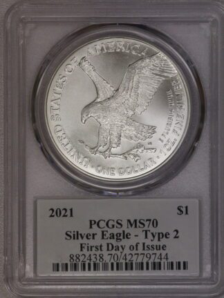 2021 Silver Eagle First Strike Type 2 MS70 PCGS Rogers Signed