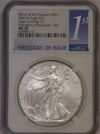 2021 (S) Silver Eagle First Day Issue Emergency Issue Type 2 MS70 NGC