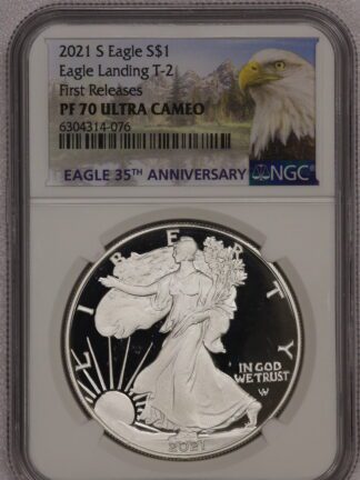 2021 S Silver Eagle First Release Type 2 MS70 NGC Eagle Label