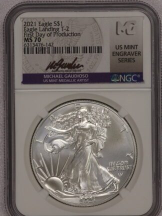 2021 Silver Eagle First Day Of Production Type 2 MS70 NGC Signed Gaudioso