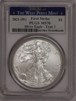 2021 (W) Silver Eagle First Strike Type 1 MS70 PCGS West Blue Label